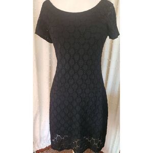 D Isaac Mizrahi Lacy Eyelet Little black Dress Lined Cocktail Stretch Midi